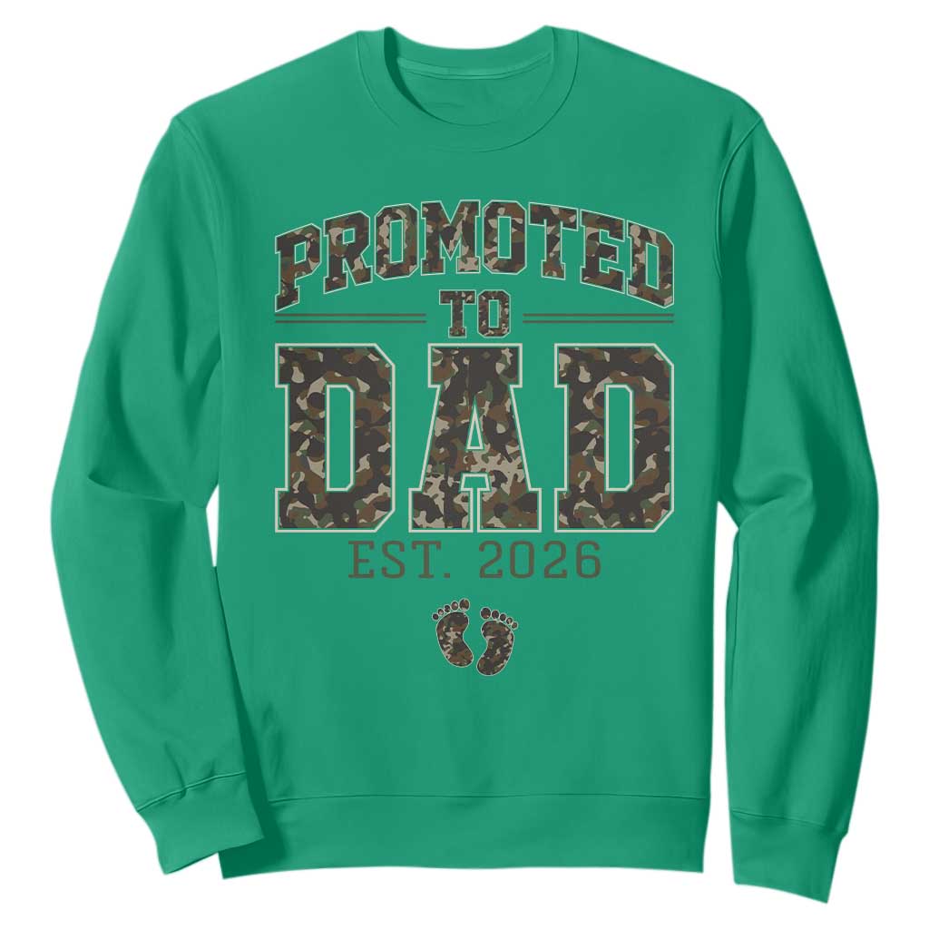 Camouflage Promoted To Dad Est 2026 Sweatshirt Camo Pregnancy Announcement Graphic TS12 Irish Green Print Your Wear