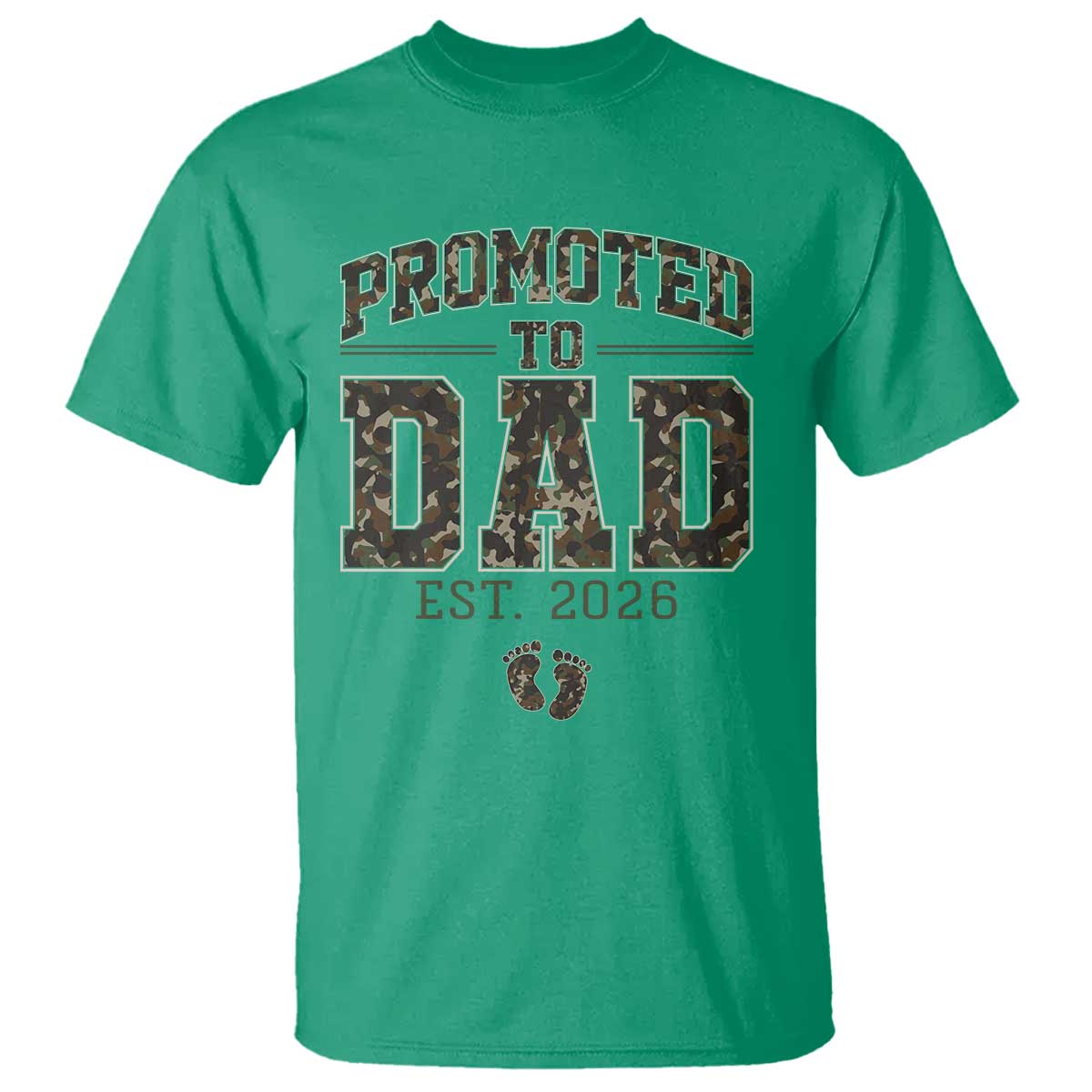 Camouflage Promoted To Dad Est 2026 T Shirt Camo Pregnancy Announcement Graphic TS12 Irish Green Print Your Wear