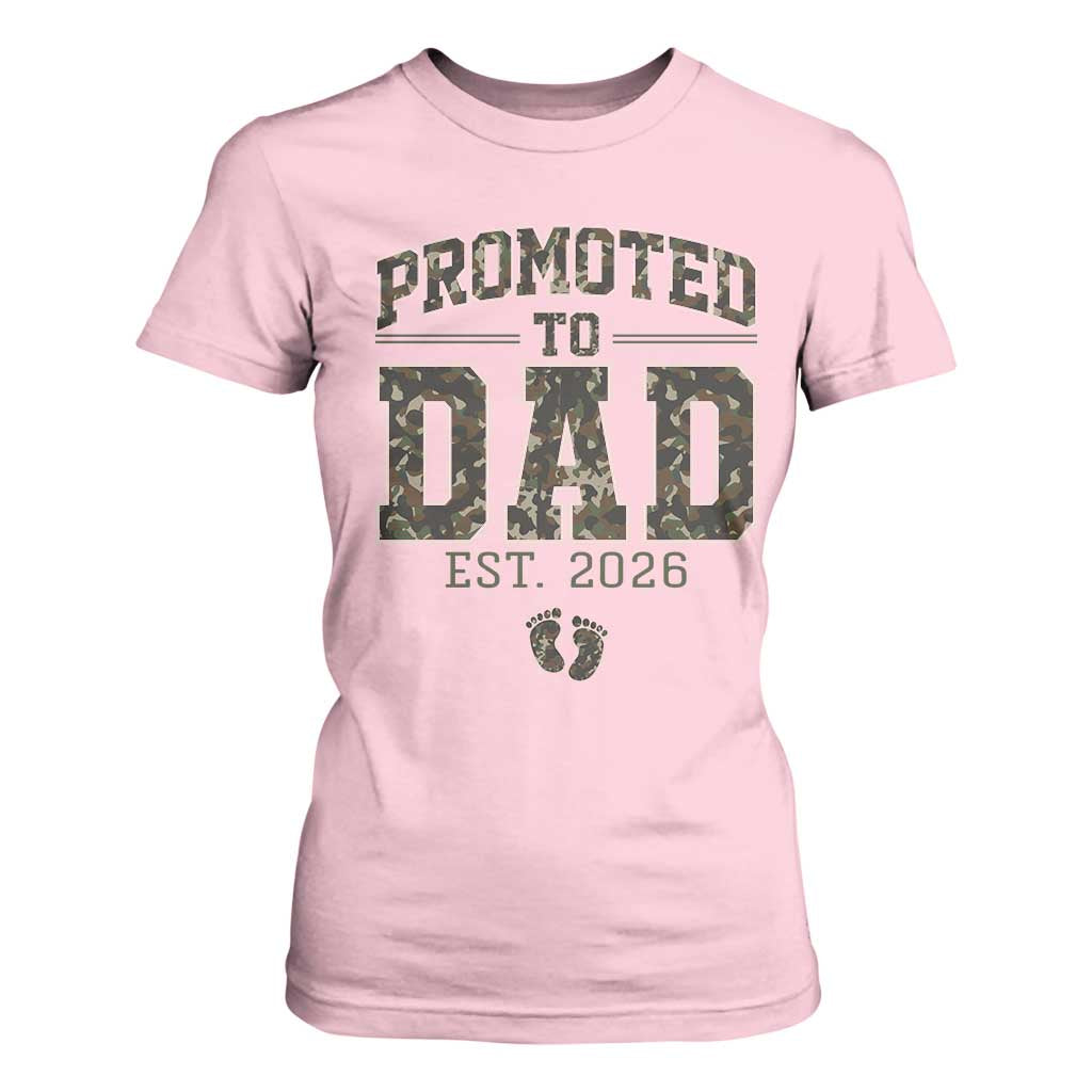 Camouflage Promoted To Dad Est 2026 T Shirt For Women Camo Pregnancy Announcement Graphic TS12 Light Pink Print Your Wear