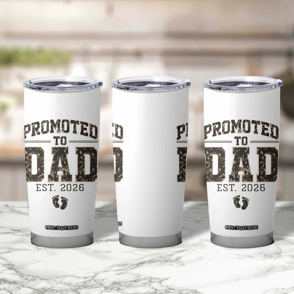 Camouflage Promoted To Dad Est 2026 Tumbler Cup Camo Pregnancy Announcement Graphic