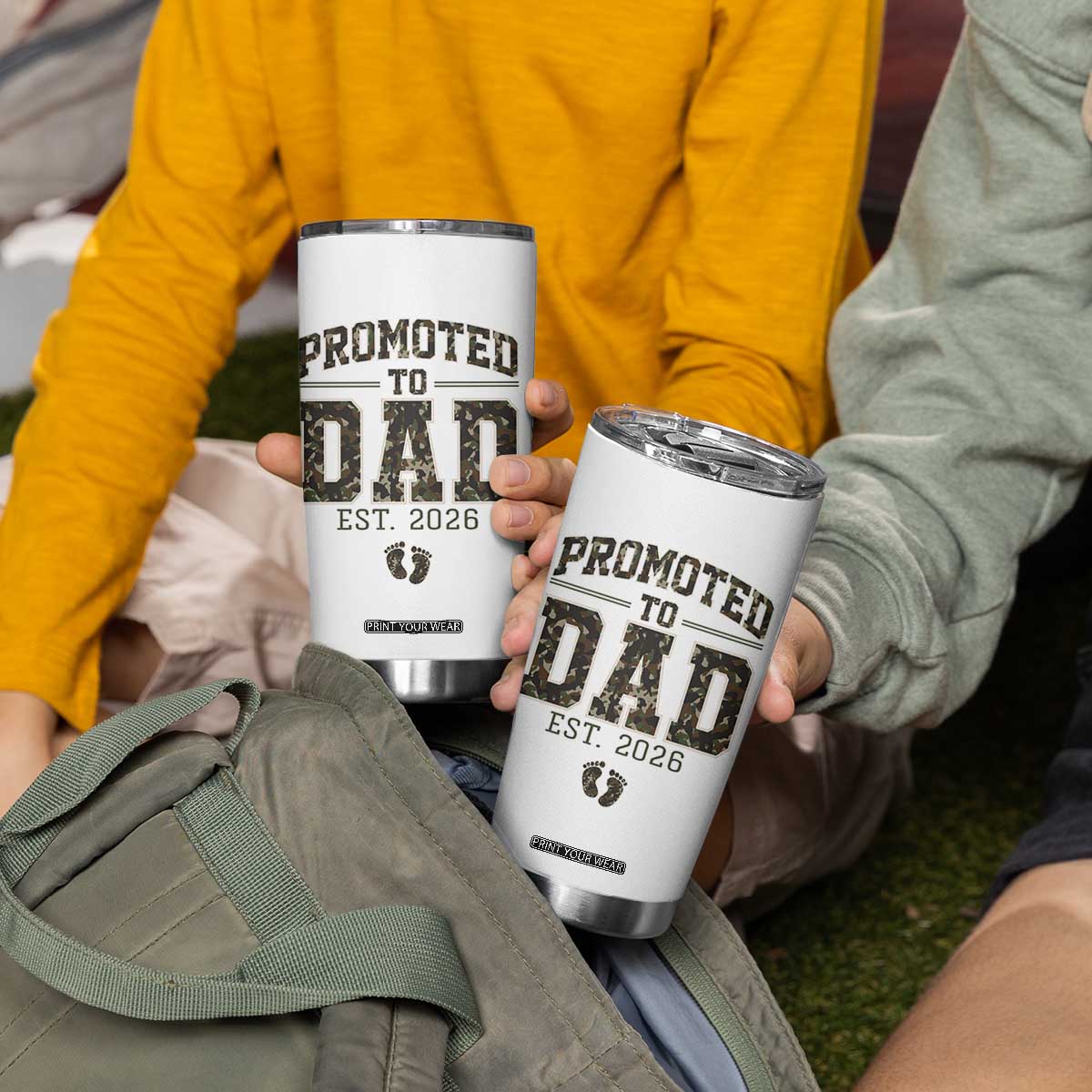 Camouflage Promoted To Dad Est 2026 Tumbler Cup Camo Pregnancy Announcement Graphic