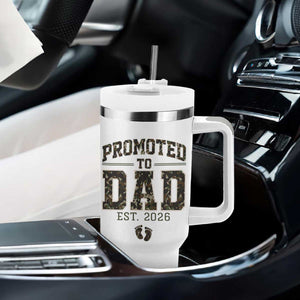 Camouflage Promoted To Dad Est 2026 Tumbler With Handle Camo Pregnancy Announcement Graphic TS12 Print Your Wear