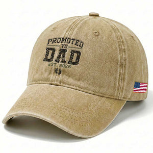 Camouflage Promoted To Dad Est 2026 Washed Cotton Baseball Cap Camo Pregnancy Announcement Graphic