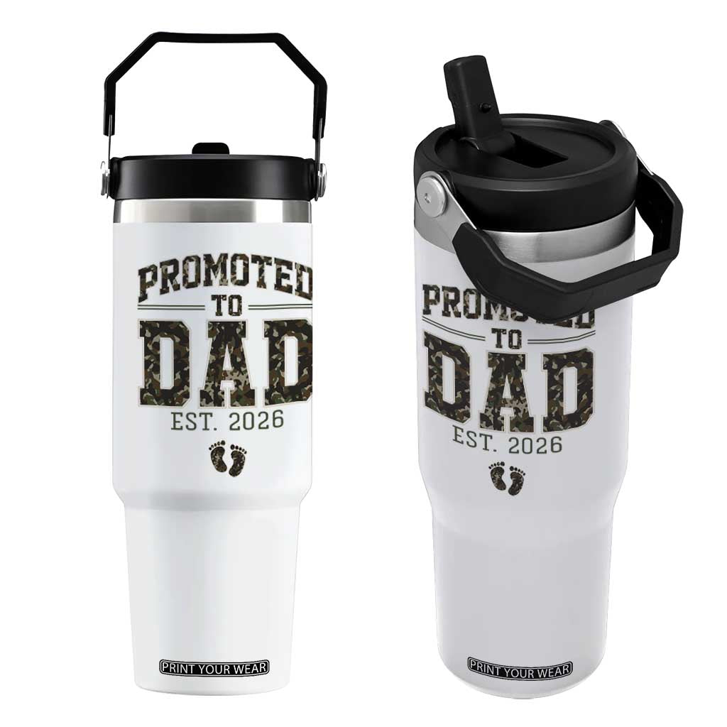 Camouflage Promoted To Dad Est 2026 Flip Straw Tumbler Camo Pregnancy Announcement Graphic TS12 One Size: 30 oz White Print Your Wear