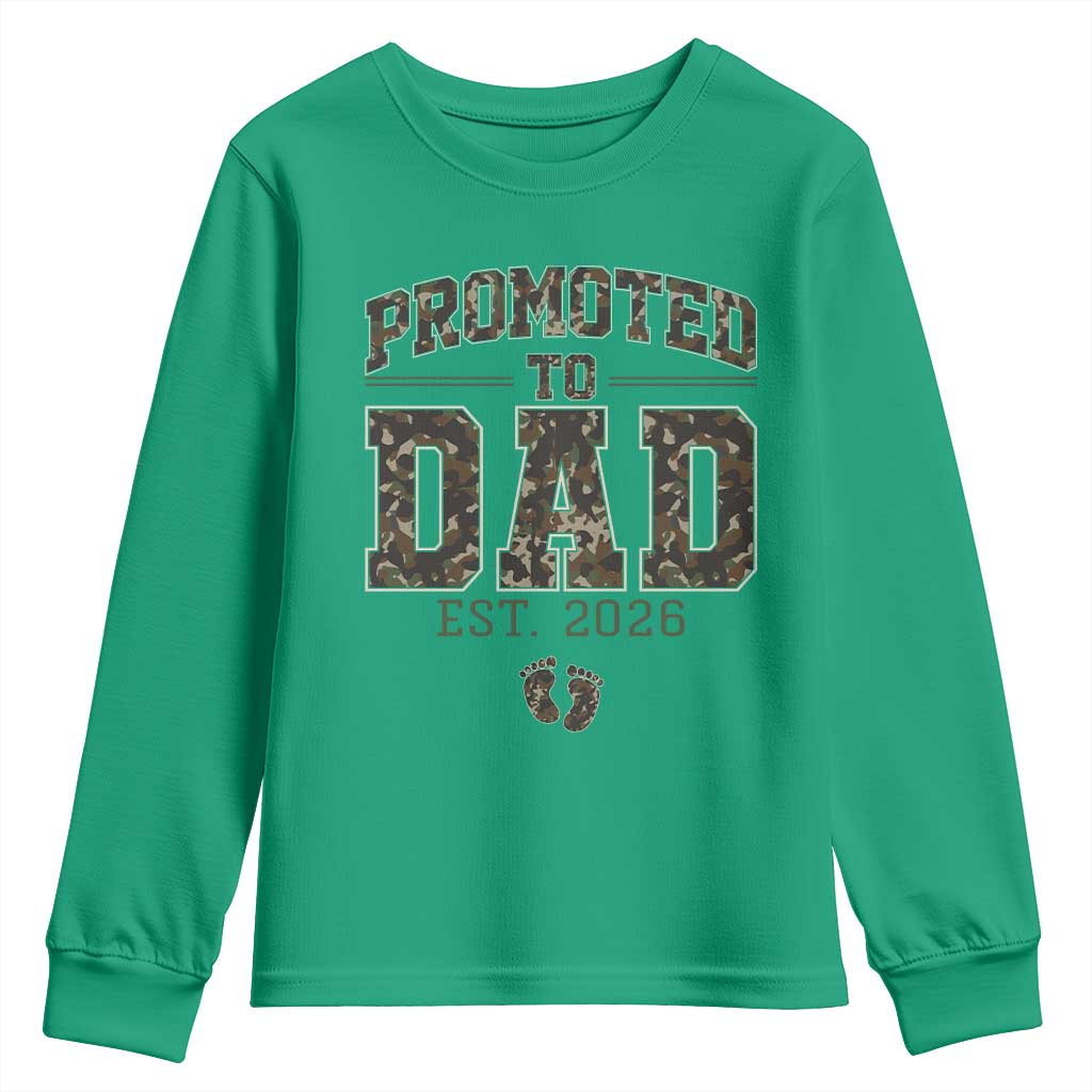 Camouflage Promoted To Dad Est 2026 Youth Sweatshirt Camo Pregnancy Announcement Graphic TS12 Irish Green Print Your Wear