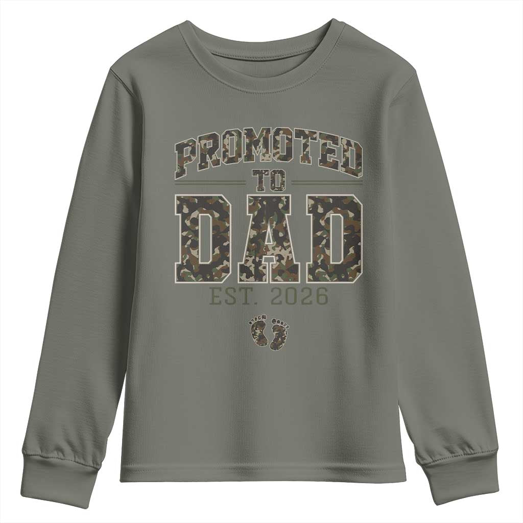 Camouflage Promoted To Dad Est 2026 Youth Sweatshirt Camo Pregnancy Announcement Graphic TS12 Military Green Print Your Wear