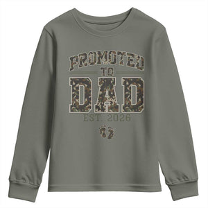 Camouflage Promoted To Dad Est 2026 Youth Sweatshirt Camo Pregnancy Announcement Graphic TS12 Military Green Print Your Wear