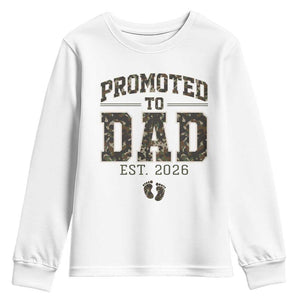 Camouflage Promoted To Dad Est 2026 Youth Sweatshirt Camo Pregnancy Announcement Graphic TS12 White Print Your Wear