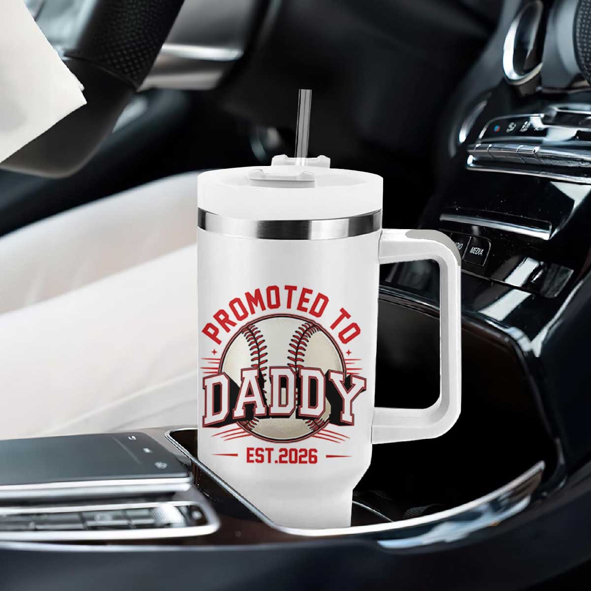 Promoted To Dad 2026 Baseball Tumbler With Handle First Time Father Sports Lover
