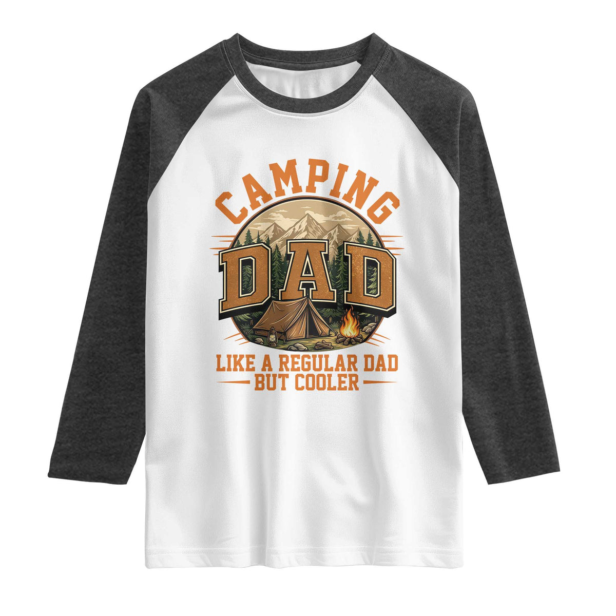 Camping Dad Like A Regular Dad But Cooler Raglan Shirt Funny Fathers Day Gift TS12 White Heather Charcoal Print Your Wear