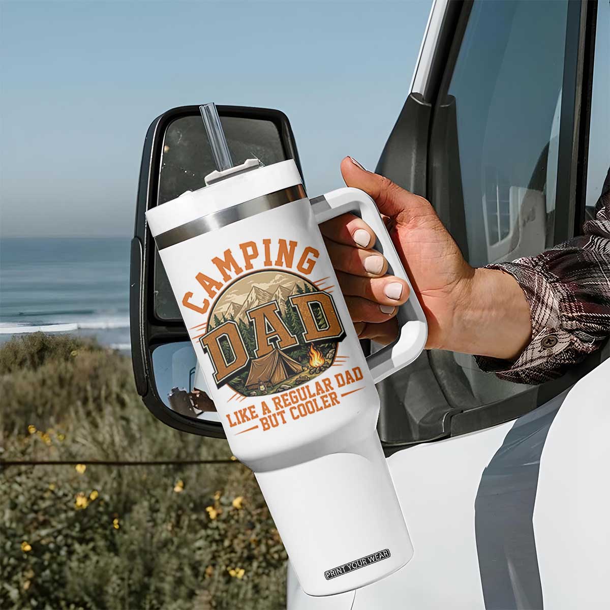 Camping Dad Like A Regular Dad But Cooler Tumbler With Handle Funny Fathers Day Gift TS12 Print Your Wear