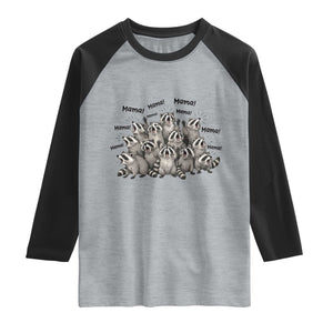 Funny Raccoon Mama Life Raglan Shirt Motherhood Chaos Trash Panda TS12 Heather Gray Black Print Your Wear