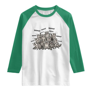 Funny Raccoon Mama Life Raglan Shirt Motherhood Chaos Trash Panda TS12 White Kelly Green Print Your Wear