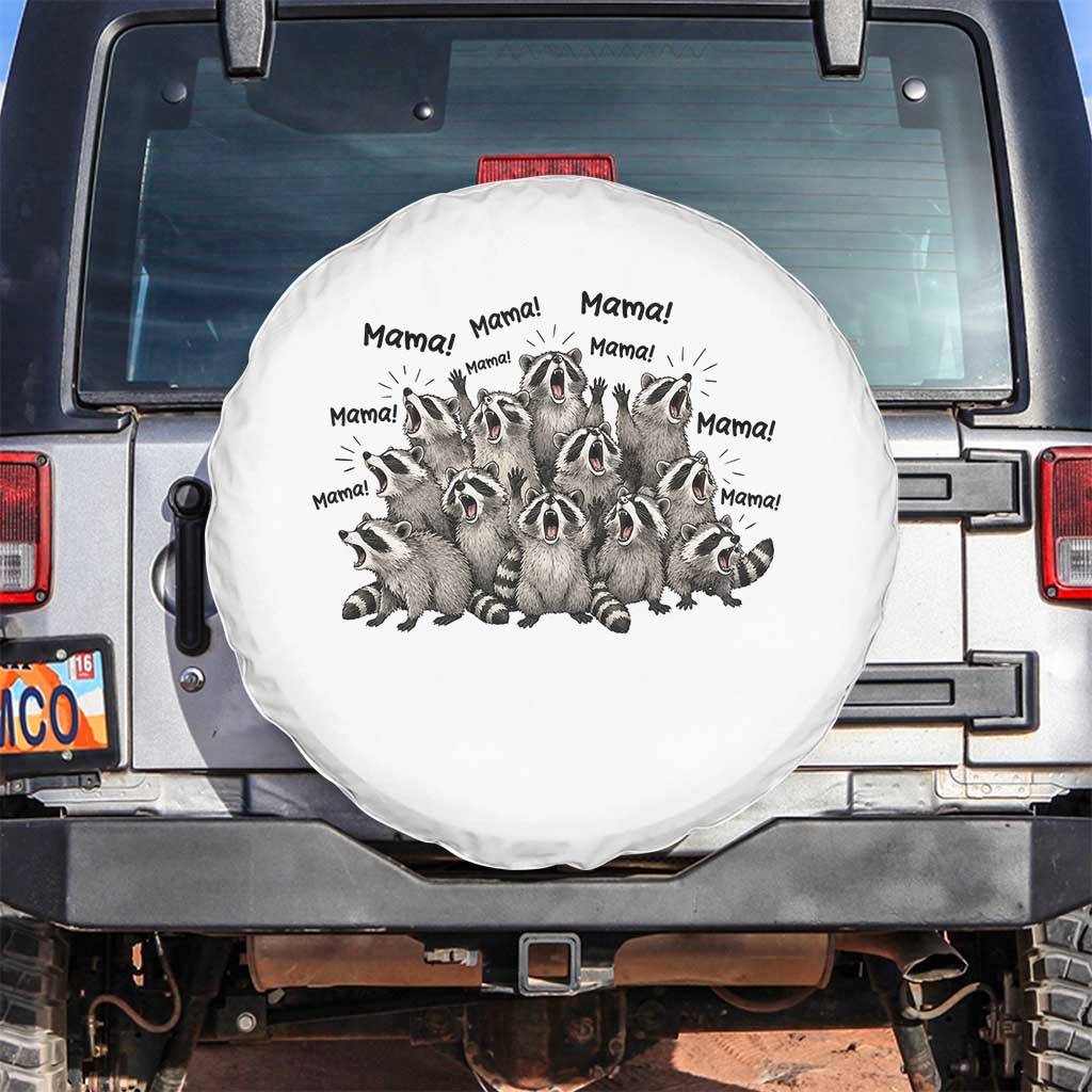 Funny Raccoon Mama Life Spare Tire Cover Motherhood Chaos Trash Panda TS12 No hole White Print Your Wear