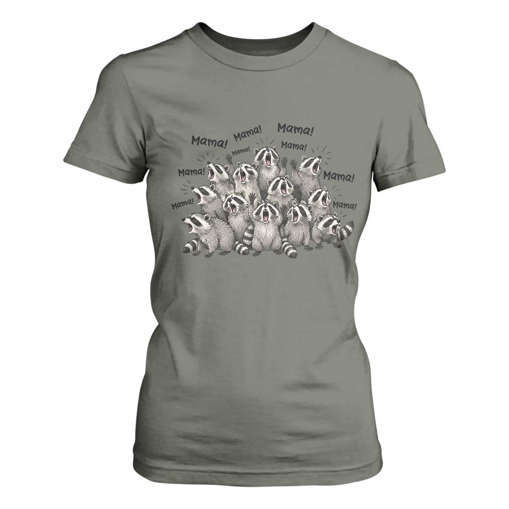 Funny Raccoon Mama Life T Shirt For Women Motherhood Chaos Trash Panda TS12 Military Green Print Your Wear