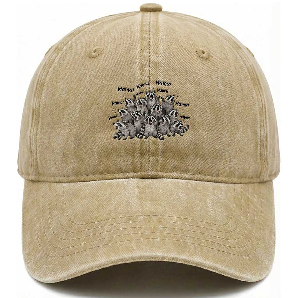 Funny Raccoon Mama Life Washed Cotton Baseball Cap Motherhood Chaos Trash Panda TS12 Print Your Wear