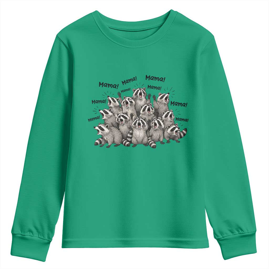 Funny Raccoon Mama Life Youth Sweatshirt Motherhood Chaos Trash Panda TS12 Irish Green Print Your Wear