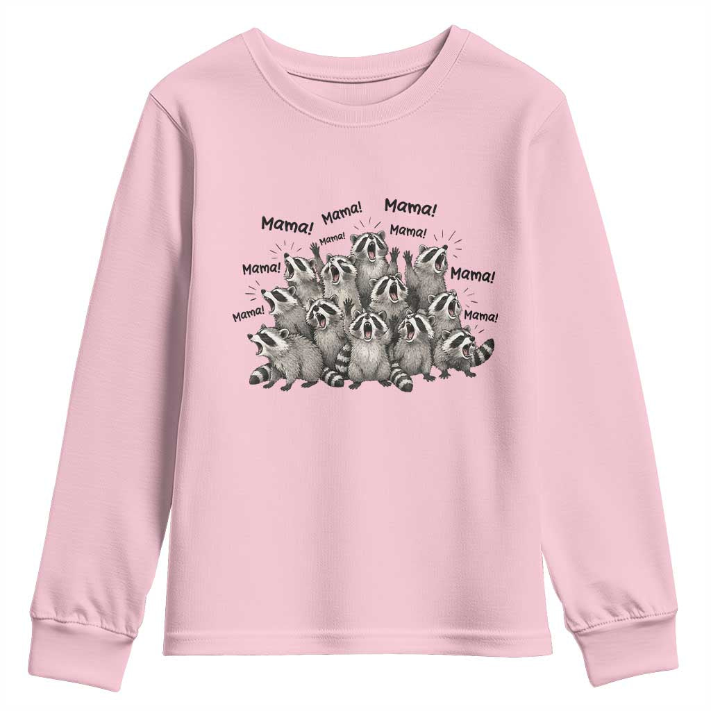 Funny Raccoon Mama Life Youth Sweatshirt Motherhood Chaos Trash Panda TS12 Light Pink Print Your Wear