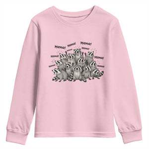 Funny Raccoon Mama Life Youth Sweatshirt Motherhood Chaos Trash Panda TS12 Light Pink Print Your Wear