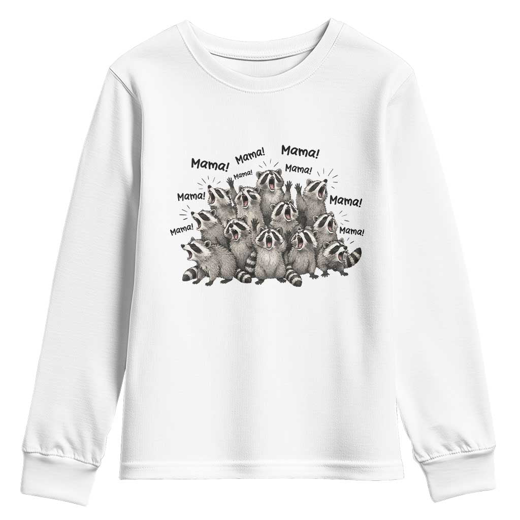 Funny Raccoon Mama Life Youth Sweatshirt Motherhood Chaos Trash Panda TS12 White Print Your Wear