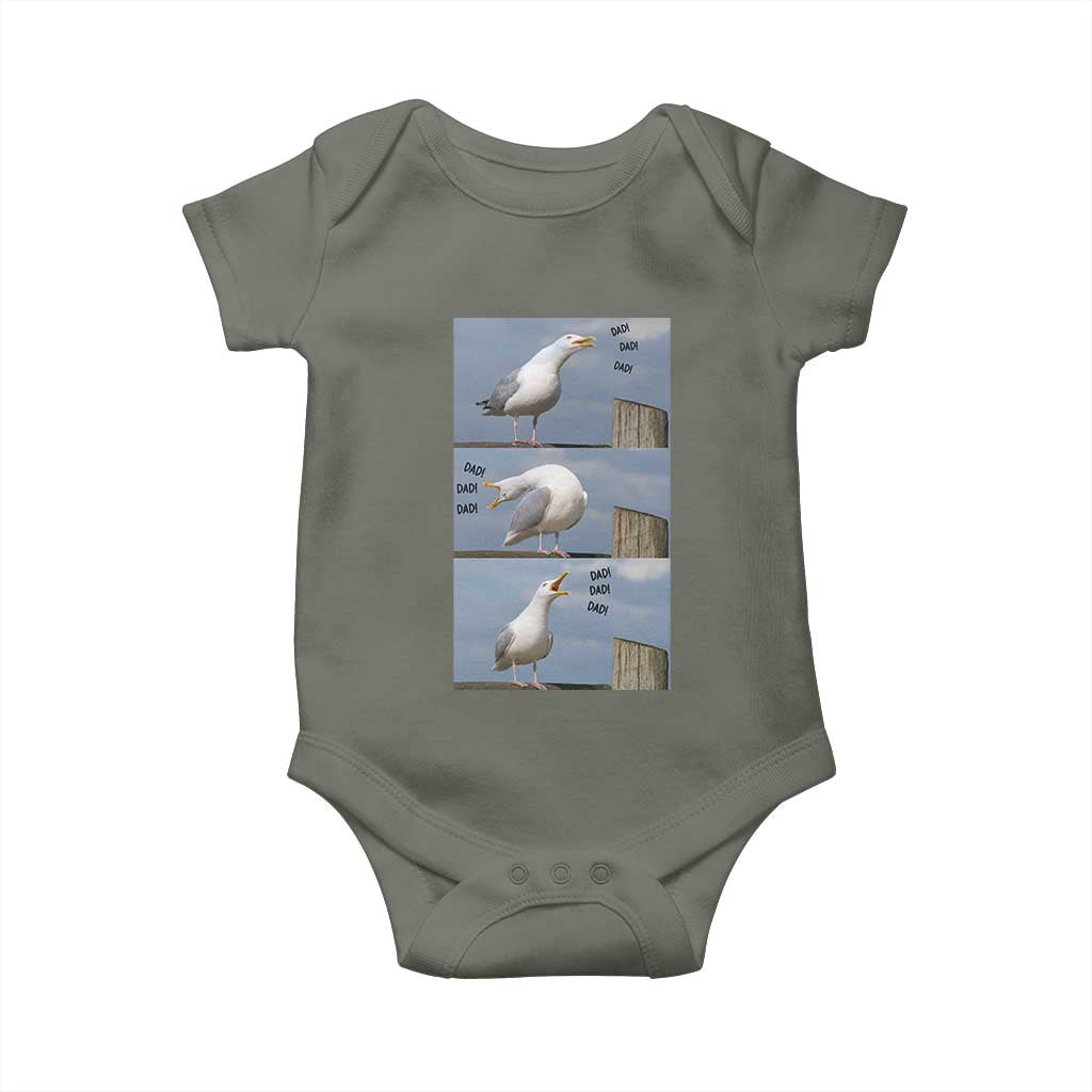 Funny Seagull Papa Baby Onesie Fathers Day Gift Ocean Life Dad Graphic TS12 Military Green Print Your Wear