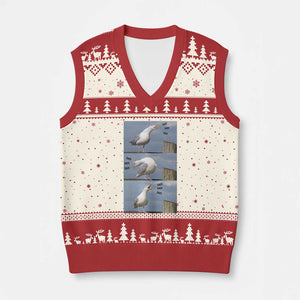 Funny Seagull Papa V-Neck Knit Sweater Vest Fathers Day Gift Ocean Life Dad Graphic TS12 Beige Red Print Your Wear