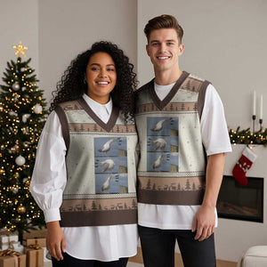 Funny Seagull Papa V-Neck Knit Sweater Vest Fathers Day Gift Ocean Life Dad Graphic TS12 Mocha Mousse Print Your Wear