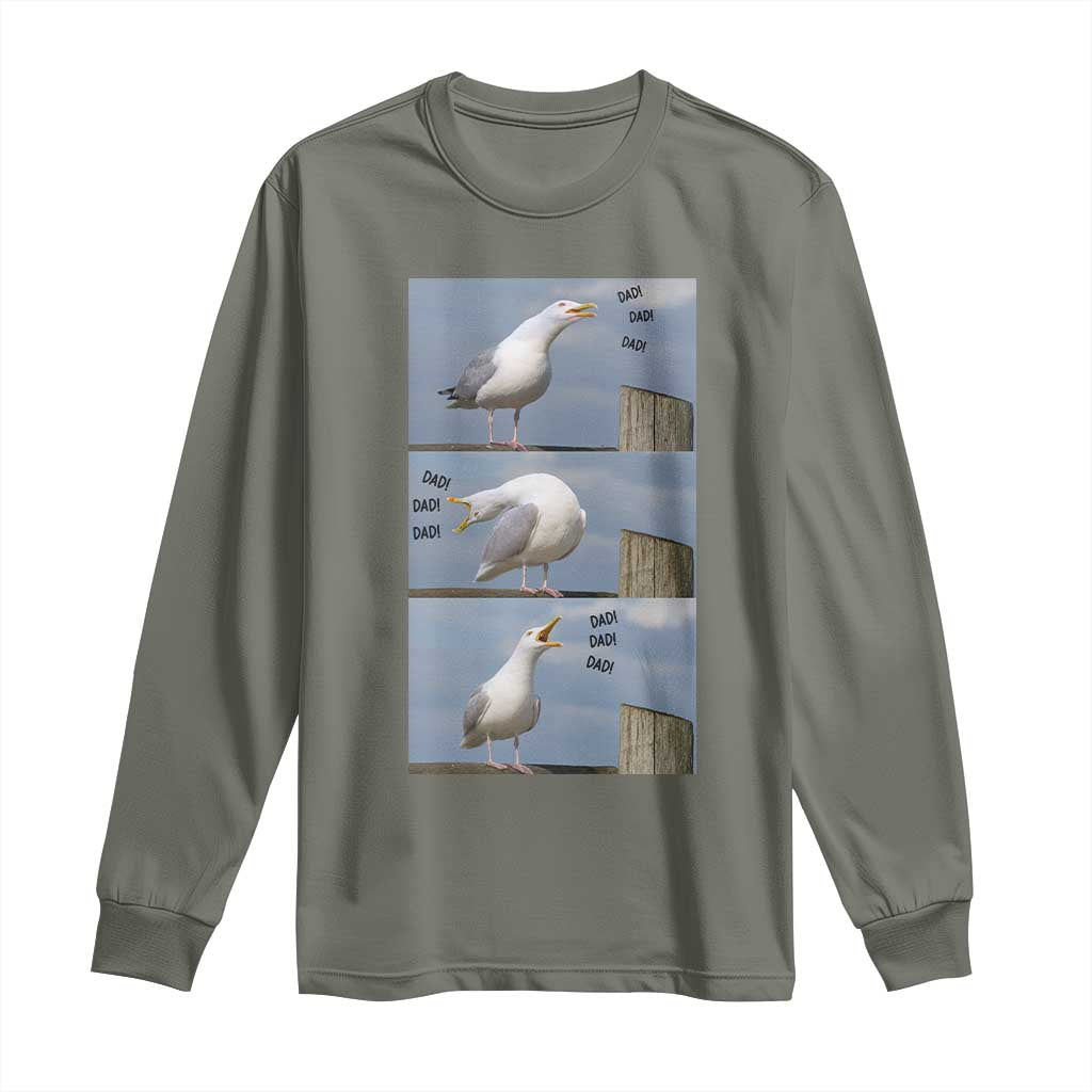 Funny Seagull Papa Long Sleeve Shirt Fathers Day Gift Ocean Life Dad Graphic TS12 Military Green Print Your Wear