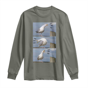 Funny Seagull Papa Long Sleeve Shirt Fathers Day Gift Ocean Life Dad Graphic TS12 Military Green Print Your Wear