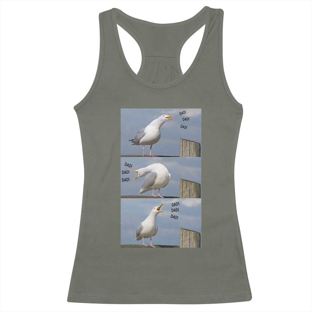 Funny Seagull Papa Racerback Tank Top Fathers Day Gift Ocean Life Dad Graphic TS12 Military Green Print Your Wear