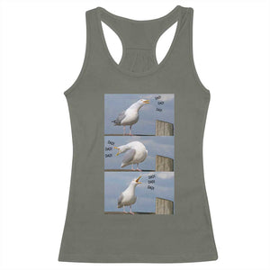 Funny Seagull Papa Racerback Tank Top Fathers Day Gift Ocean Life Dad Graphic TS12 Military Green Print Your Wear