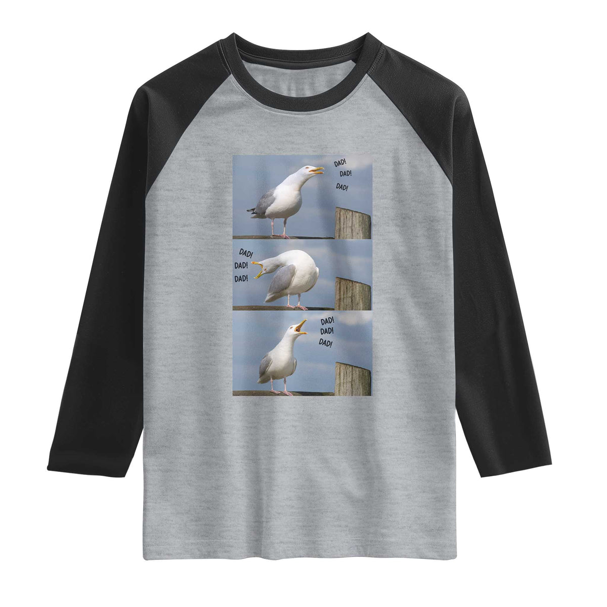 Funny Seagull Papa Raglan Shirt Fathers Day Gift Ocean Life Dad Graphic TS12 Heather Gray Black Print Your Wear