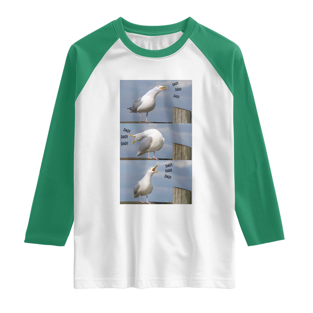 Funny Seagull Papa Raglan Shirt Fathers Day Gift Ocean Life Dad Graphic TS12 White Kelly Green Print Your Wear