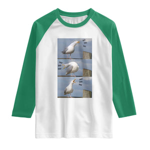 Funny Seagull Papa Raglan Shirt Fathers Day Gift Ocean Life Dad Graphic TS12 White Kelly Green Print Your Wear