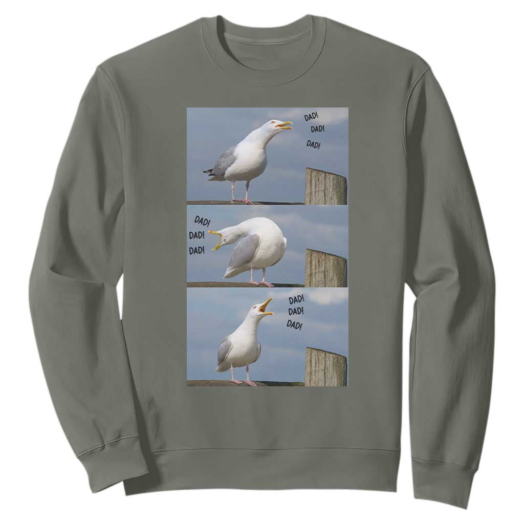 Funny Seagull Papa Sweatshirt Fathers Day Gift Ocean Life Dad Graphic TS12 Military Green Print Your Wear