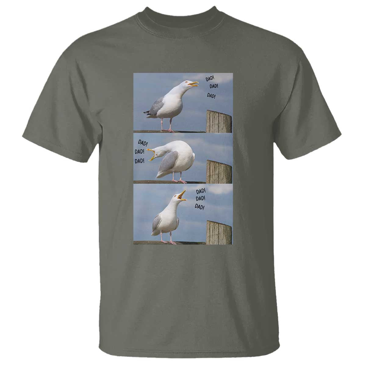 Funny Seagull Papa T Shirt Fathers Day Gift Ocean Life Dad Graphic TS12 Military Green Print Your Wear
