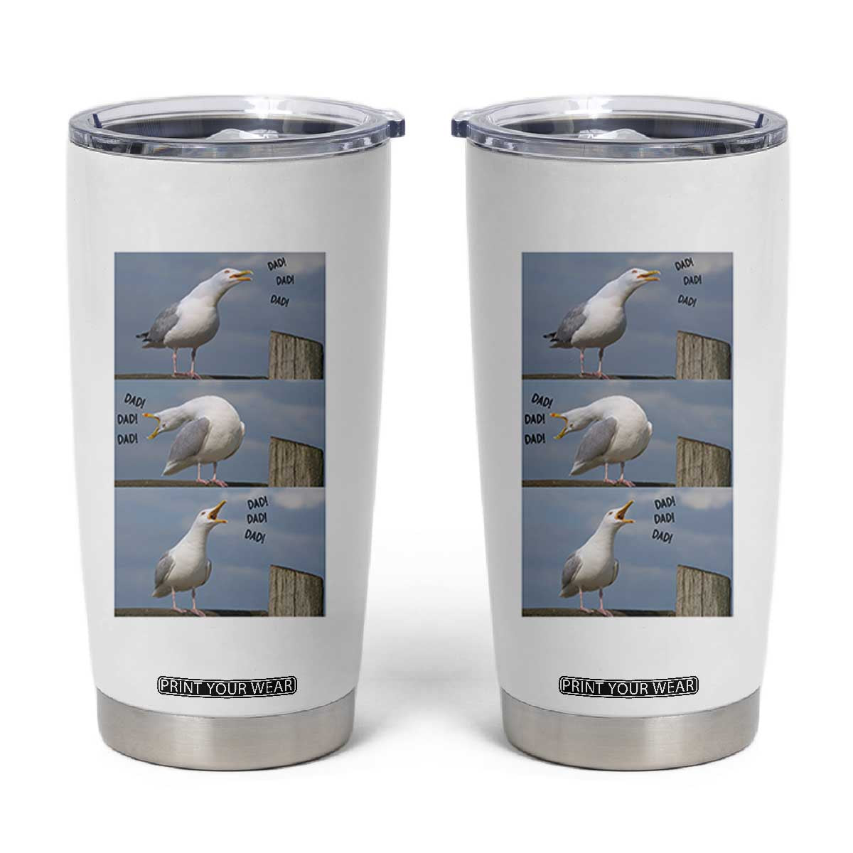 Funny Seagull Papa Tumbler Cup Fathers Day Gift Ocean Life Dad Graphic TS12 White Print Your Wear