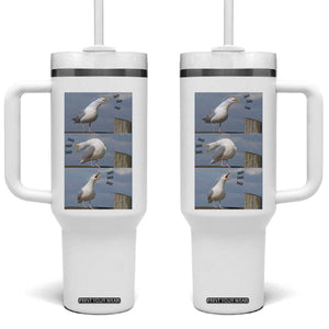 Funny Seagull Papa Tumbler With Handle Fathers Day Gift Ocean Life Dad Graphic TS12 One Size: 40 oz White Print Your Wear