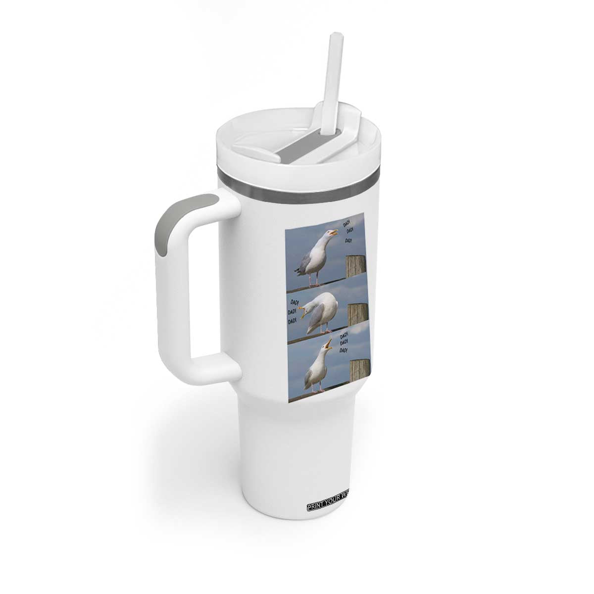 Funny Seagull Papa Tumbler With Handle Fathers Day Gift Ocean Life Dad Graphic TS12 Print Your Wear