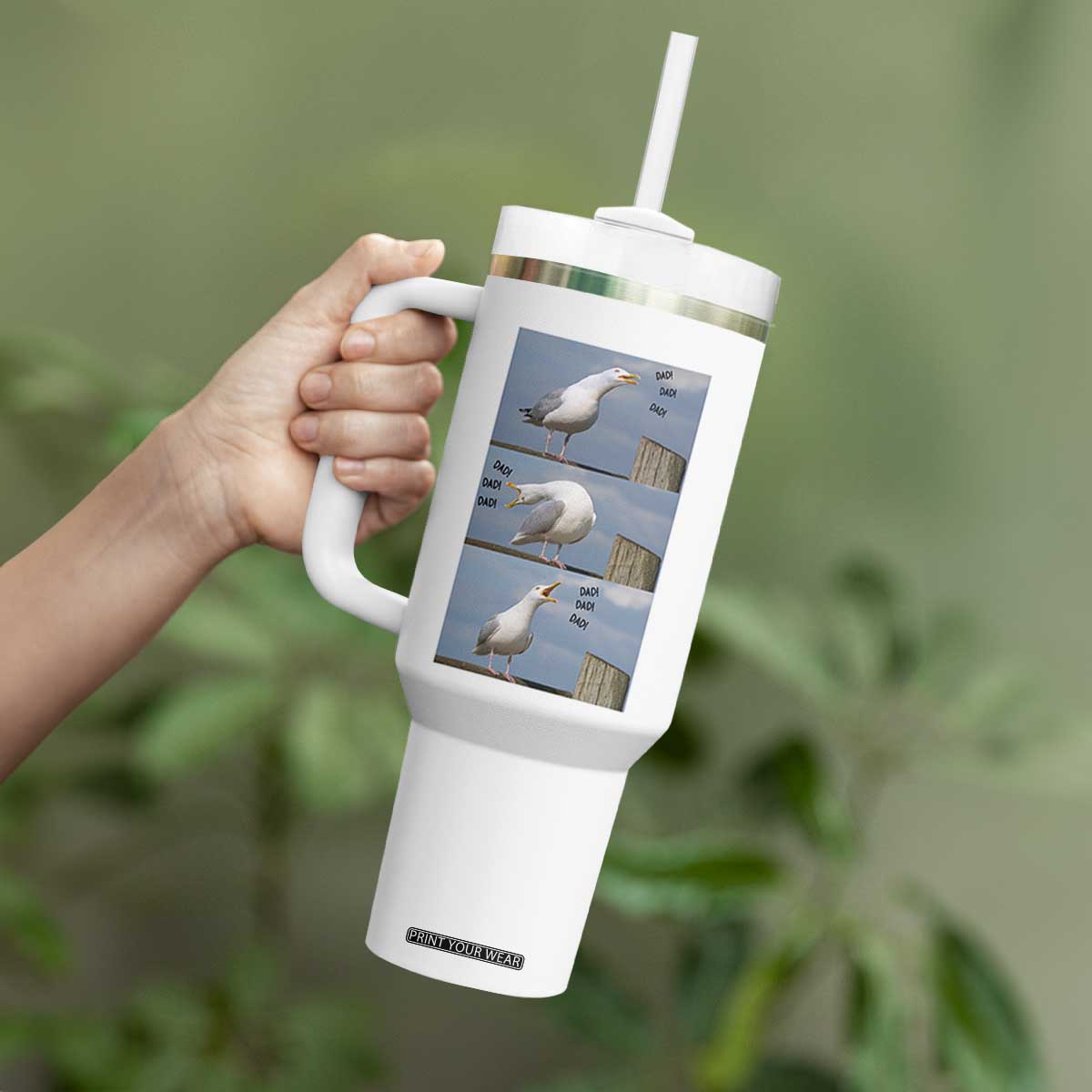 Funny Seagull Papa Tumbler With Handle Fathers Day Gift Ocean Life Dad Graphic TS12 Print Your Wear