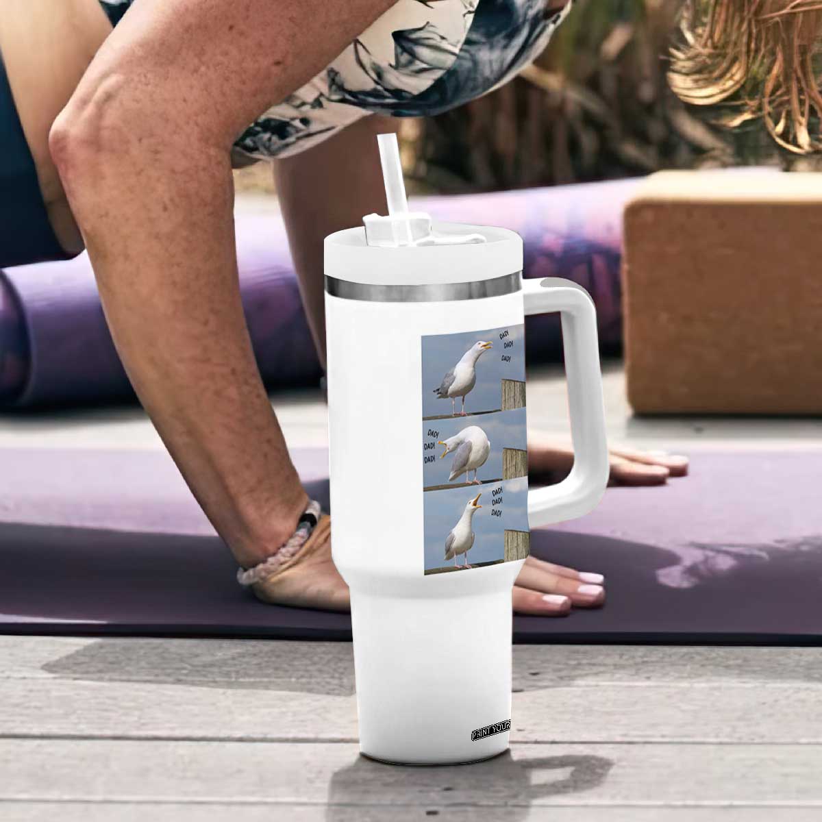 Funny Seagull Papa Tumbler With Handle Fathers Day Gift Ocean Life Dad Graphic TS12 Print Your Wear