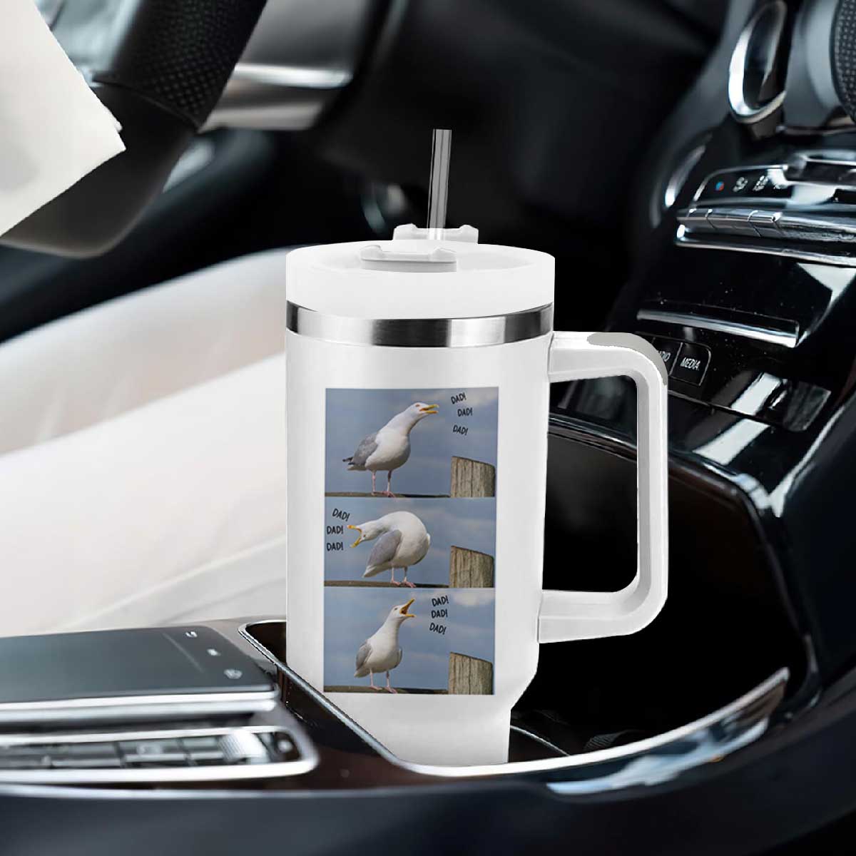 Funny Seagull Papa Tumbler With Handle Fathers Day Gift Ocean Life Dad Graphic TS12 Print Your Wear