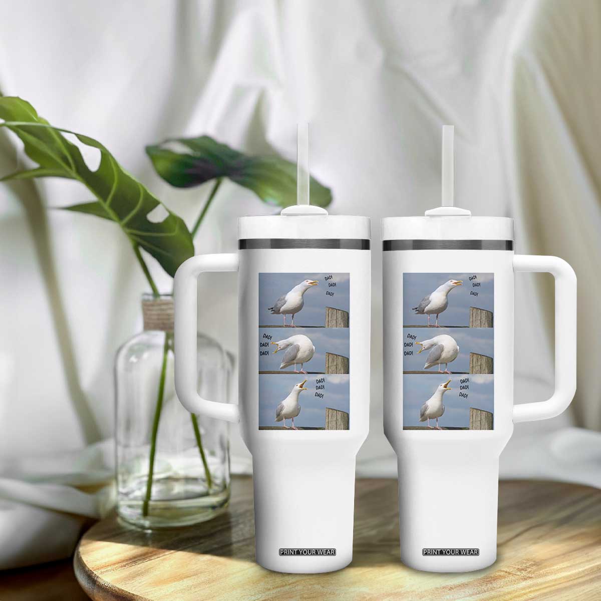 Funny Seagull Papa Tumbler With Handle Fathers Day Gift Ocean Life Dad Graphic TS12 Print Your Wear