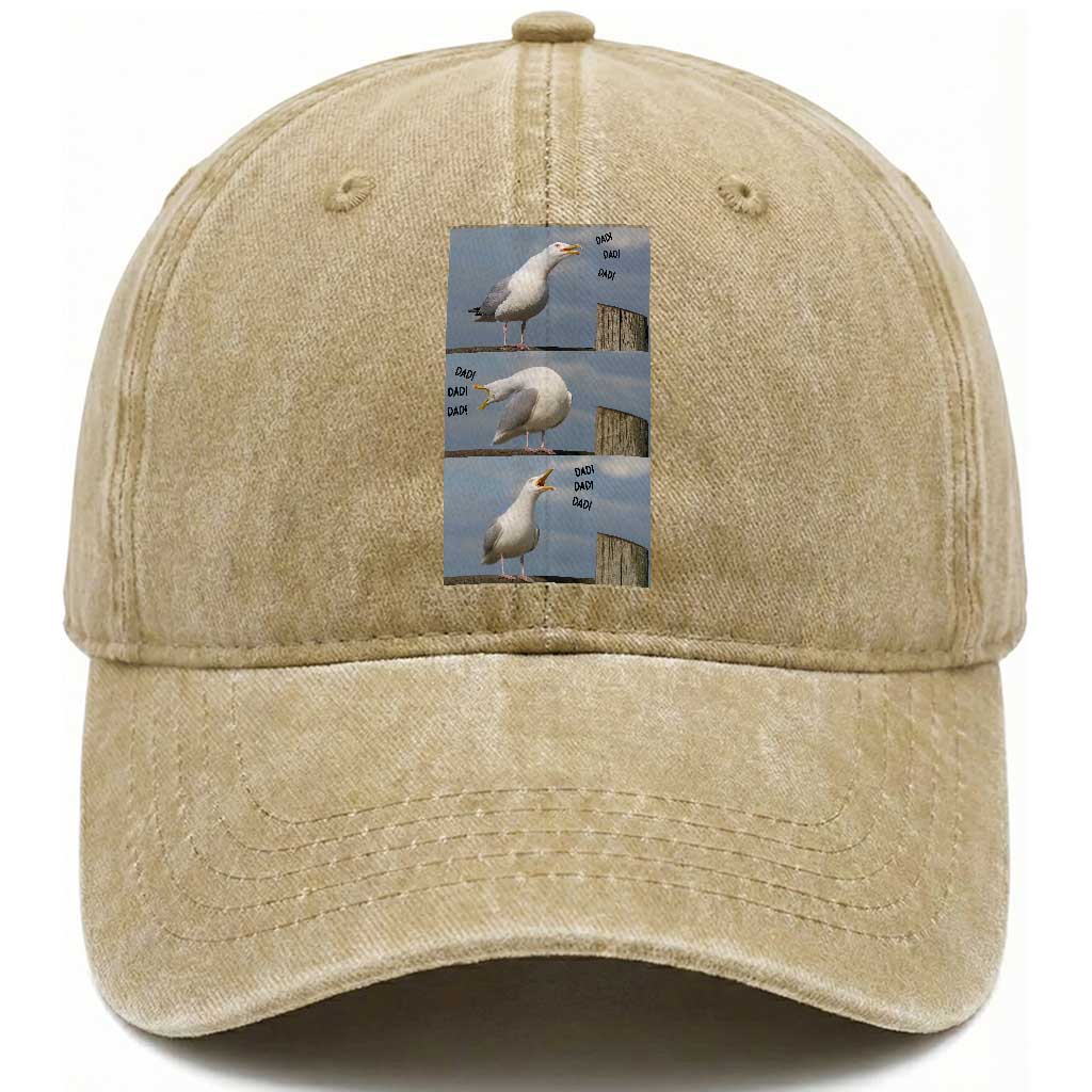 Funny Seagull Papa Washed Cotton Baseball Cap Fathers Day Gift Ocean Life Dad Graphic TS12 Print Your Wear
