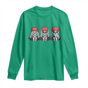 See No Crimes Hear No Truth Speak No Facts Long Sleeve Shirt Skeleton Political Satire Graphic TS12 Irish Green Print Your Wear
