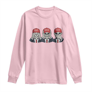See No Crimes Hear No Truth Speak No Facts Long Sleeve Shirt Skeleton Political Satire Graphic TS12 Light Pink Print Your Wear