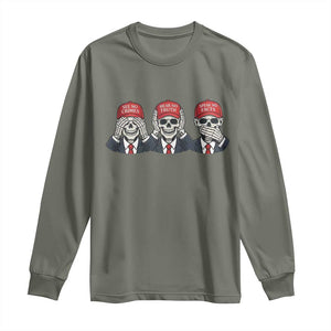 See No Crimes Hear No Truth Speak No Facts Long Sleeve Shirt Skeleton Political Satire Graphic TS12 Military Green Print Your Wear