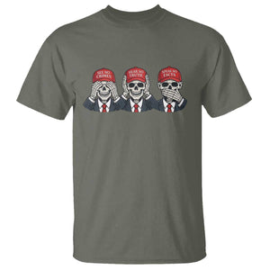 See No Crimes Hear No Truth Speak No Facts T Shirt Skeleton Political Satire Graphic TS12 Military Green Print Your Wear