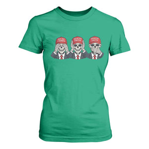 See No Crimes Hear No Truth Speak No Facts T Shirt For Women Skeleton Political Satire Graphic TS12 Irish Green Print Your Wear