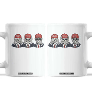 See No Crimes Hear No Truth Speak No Facts Coffee Mug Skeleton Political Satire Graphic TS12 White Print Your Wear